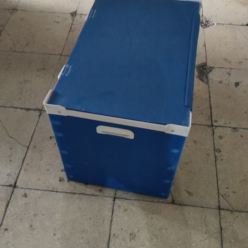 蓝色中空板带盖周转箱