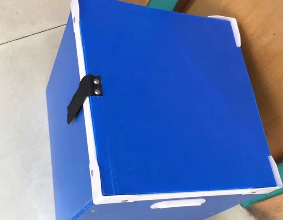 蓝色中空板白色包角翻盖周转箱