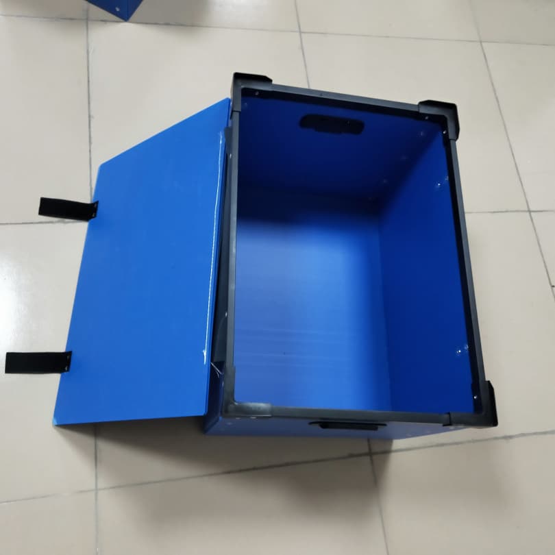 蓝色 PP 中空板黑色包边分离式翻盖周转箱